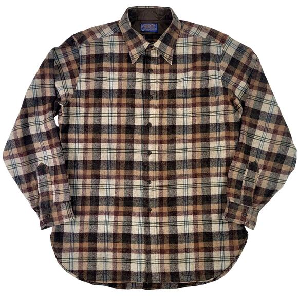 VTG 1970s Pendleton Virgin Wool Flannel Shirt Men's Sz L Made in USA - Picture 1 of 10